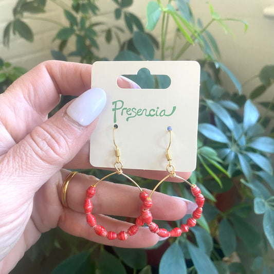 Maria Red Hoop Paper Bead Earrings