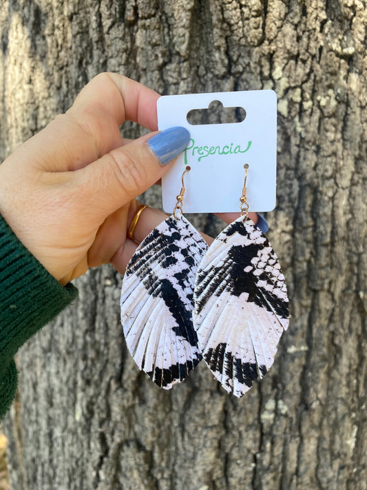 White and Black Cloth Leaf Earrings